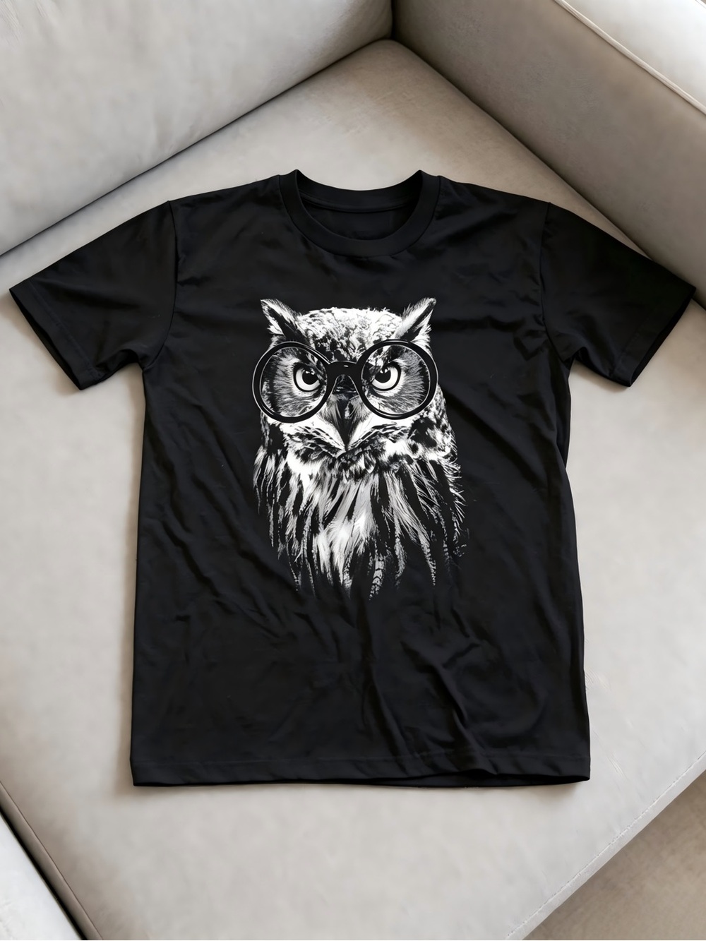Owl With Glasses Graphic Cool Animal Vintage Art Black Women Men T-shirt Unisex